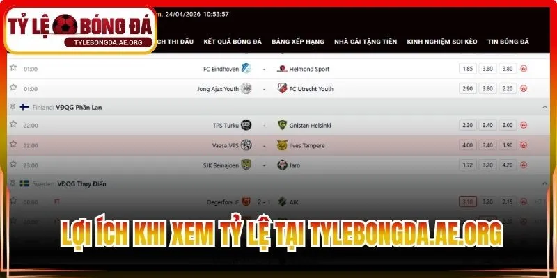 Lợi ích khi xem tỷ lệ tại tylebongda.ae.org